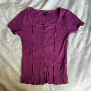 Purple Button-Up Ribbed Top